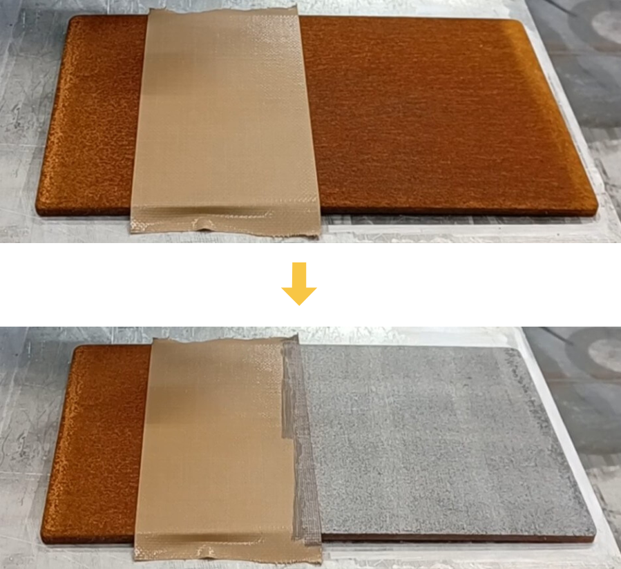 サビ除去（テストピース使用）：レーザ表面処理施行例